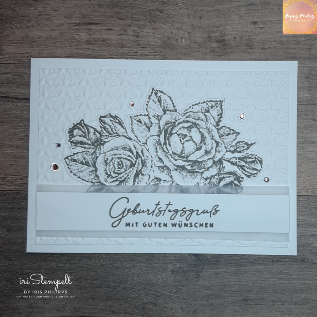 Monochrome Geburtstagskarte mit dem Stempelset "Rare Rose"