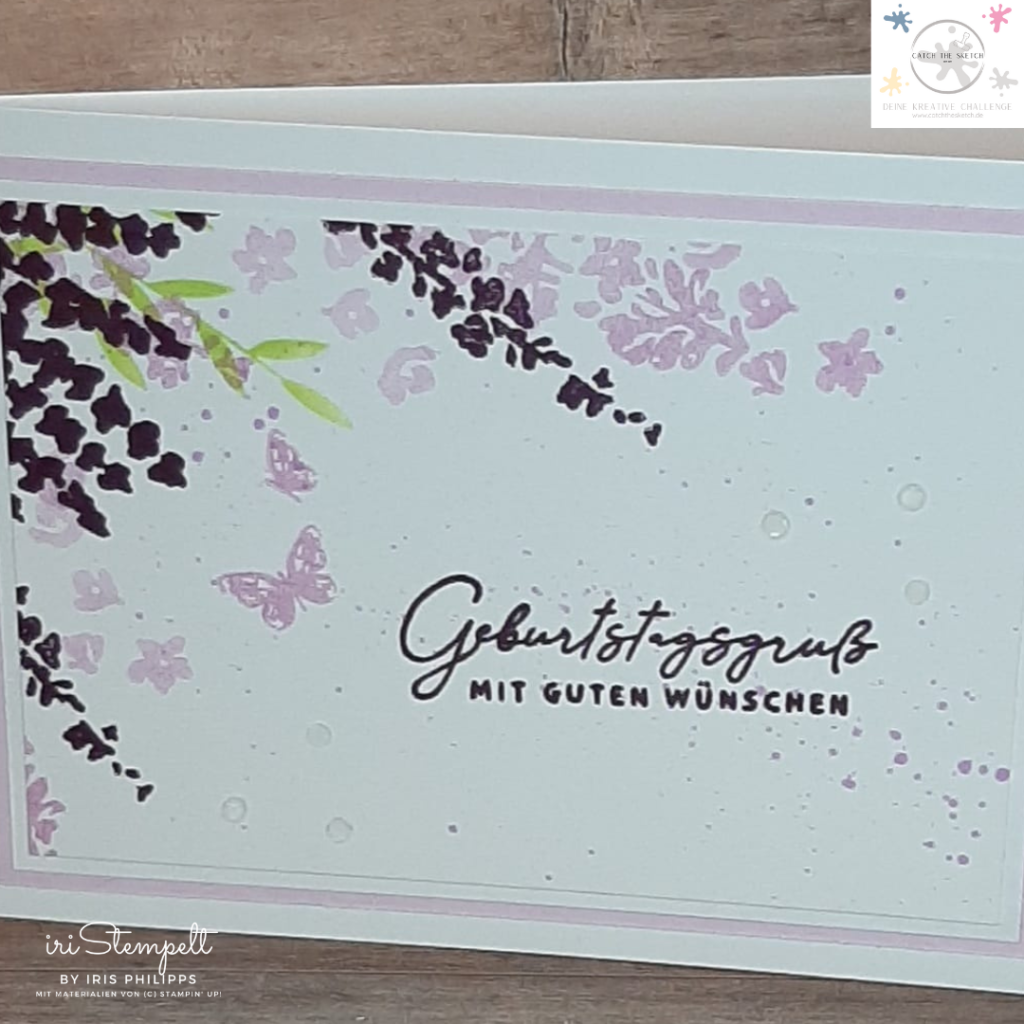 Geburtstagskarte mit den Farben Brombeermousse, Freesienlila und Papageiengrün mit Produkten von Stampin' Up!