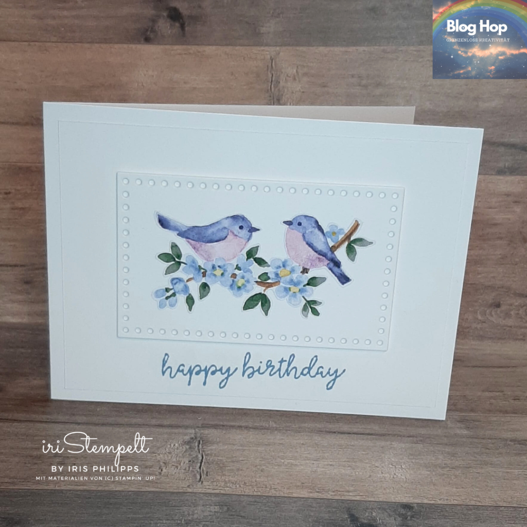 Clean and Simple Geburtstags-Karte in weiss und bohoblau mit Produkten von Stampin' Up!