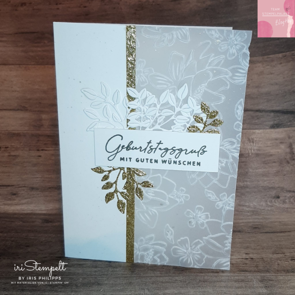 Geburtstagskarte in Grundweiß, Gold und Kieselgrau mit dem Produktpaket "Naturbotschaften" von Stampin' Up!