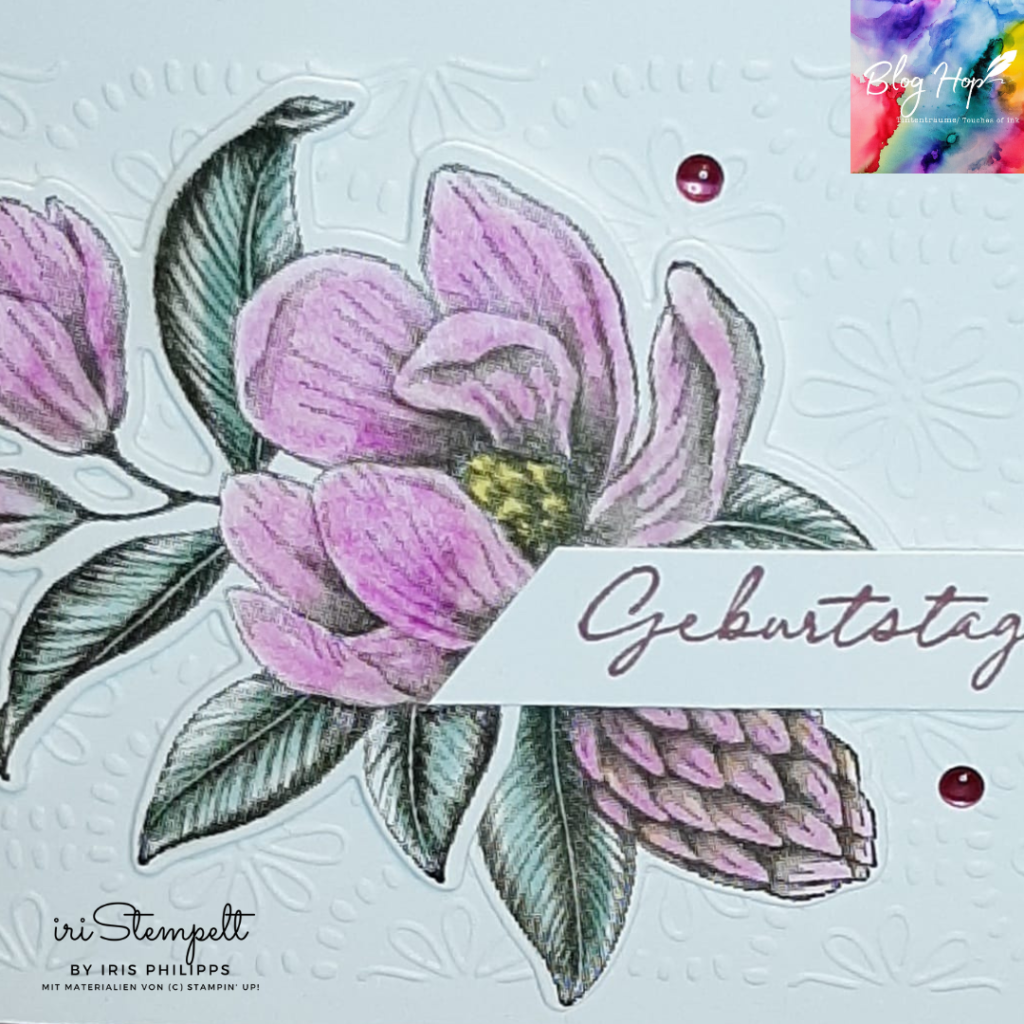 Geburtstagskarte mit den Farben Grundweiss, Malve und Espresso - Produktpaket "Markante Magnolien" Stampin`Up!